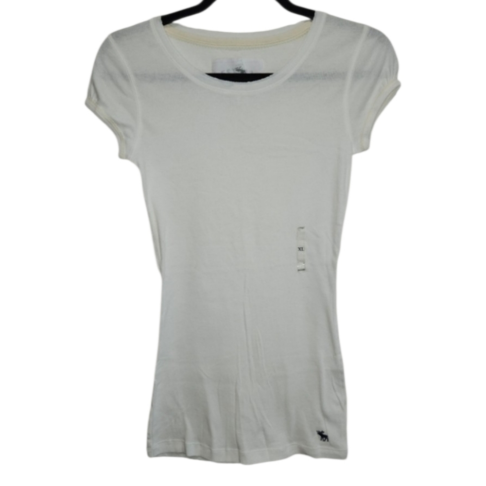 NWOT Y2K Abercrombie Fitted Shirt Cap Sleeve Long Length Extra Large NEW White